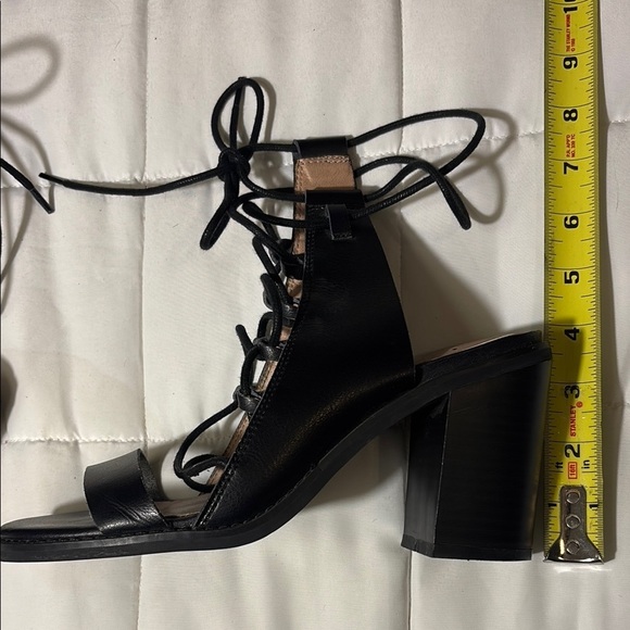 Free People Farylrobin Black Vegan Nights Lace Up Black Strappy Heels - Picture 7 of 10